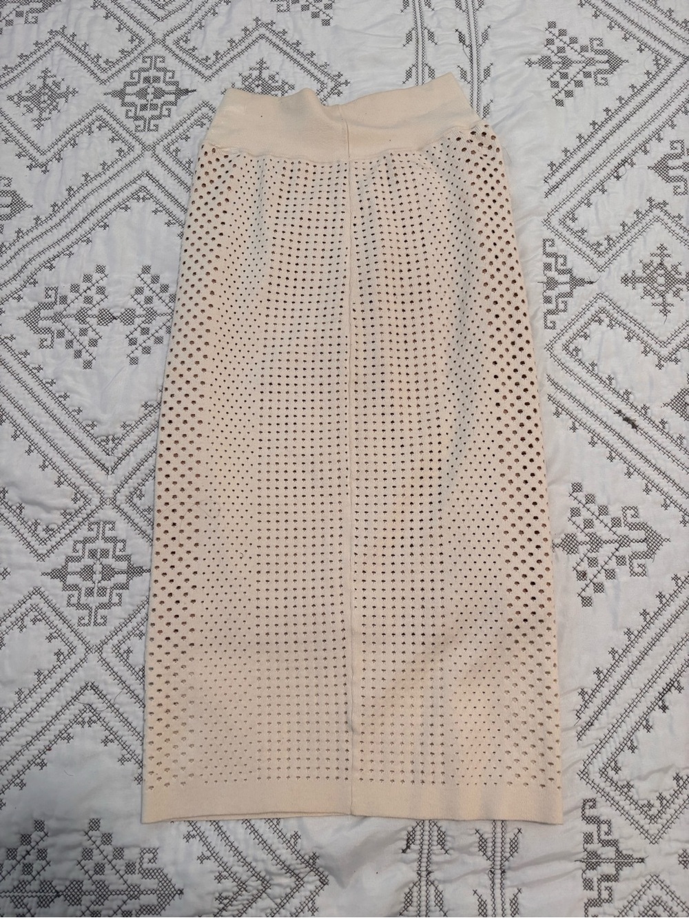 Women’s Cream Eyelet Knit Midi Skirt